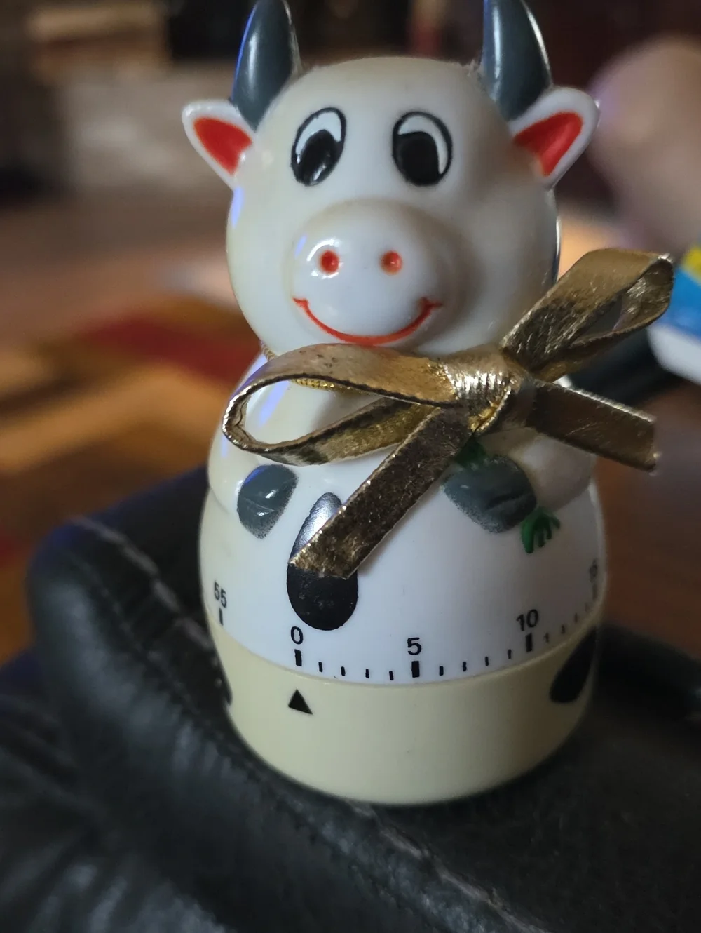 Cow Kitchen Timer - Cute White Cow with Gold Bow